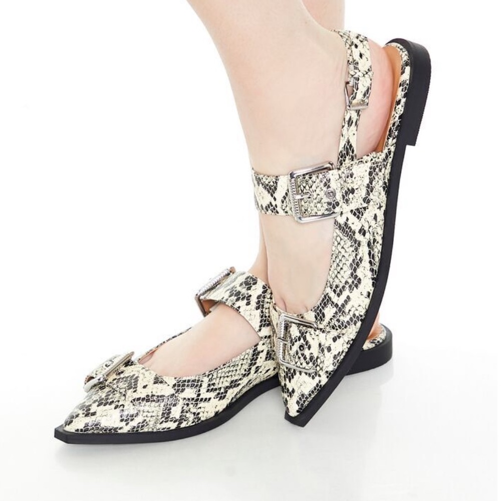 Forever 21 Snake Print Buckled Flats